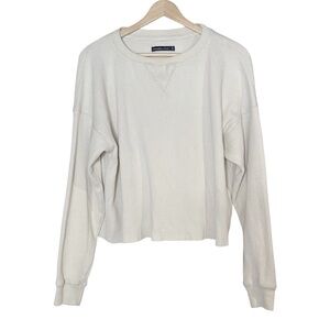 Abercrombie & Fitch Waffle Knit Oversized Semi-Cropped Top Size S Ivory Boxy Fit
